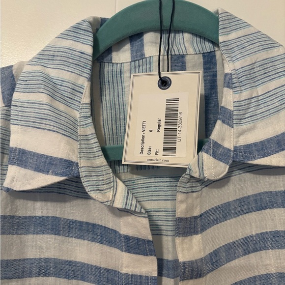 🌊 NWT UNTUCKit Vietti Linen Button-Down Shirt – Size 6, Blue/White Stripe - Picture 4 of 5